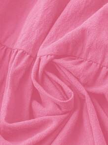 Soleia WYWH 夏季女士度假黑色无肩带素色荷叶边蝴蝶结前系带日常短款连衣裙，拼接设计 - 玫紅色 - 查看 6