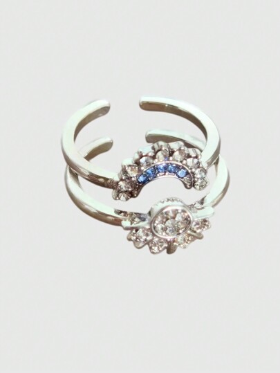 Fairycore Ensemble de bagues pour couple avec superposition soleil lune