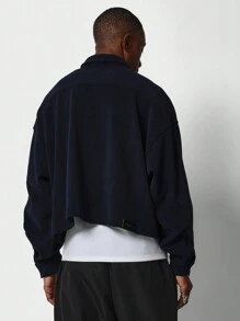 SUMWON Crop Fit Corduroy Button Through Shirt - Blue - View 4