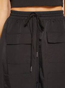 Hauture Split Thigh Drawstring Cargo Skirt - Black - View 6