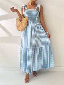 Chiquease Women's Fashionable Summer Striped Spaghetti Strap Vacation Dress