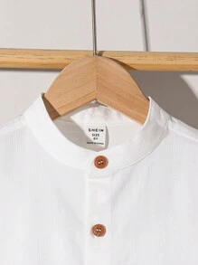 SHEIN Tween Bé Trai Thường Ngày Thoải Mái In Hình Ngựa Áo Sơ Mi Tay Ngắn Và Màu Trơn Quần Short 2 Cái/bộ - Màu xanh bụi bặm - Xem 4