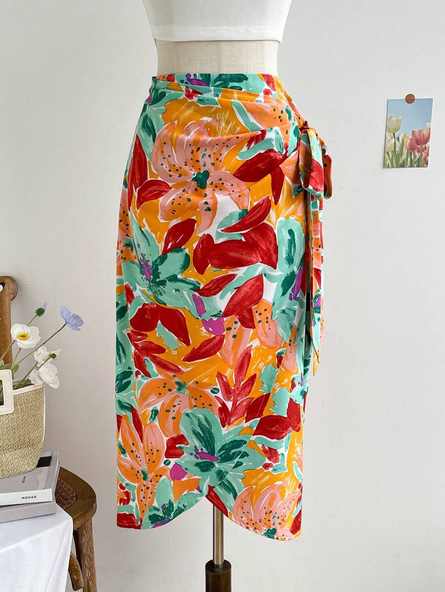 Soleia 女士時尚夏季印花假日風格系帶腰裙 - 彩色 - 查看 1