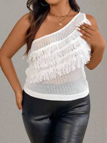 SHEIN Unity Plus Size Women Solid Color Simple Knitted Top For Daily Wear - White - View 5