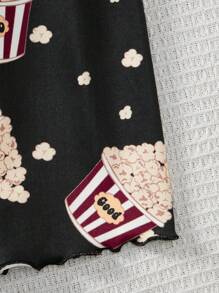 SHEIN Teen Girl Cute And Simple Popcorn Patterned Tank Top And Shorts Knitted Flame Retardant Home Sleepwear Set, Summer - Multicolor - View 3