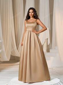 Faeriesty Elegant Satin Square-Neck Tie-Dress With Dramatic Floor-Length Hem | Luxurious Evening Look For Galas, Weddings Or Red Carpet Events Bridesmaid Dress