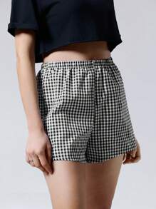 SHEIN EZwear 格紋圖案短褲 - 黑與白 - 查看 3