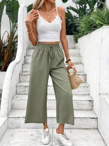 SHEIN Frenchy Bộ áo yếm và quần âu mùa hè màu trơn dành cho nữ - màu xanh lá - Xem 3