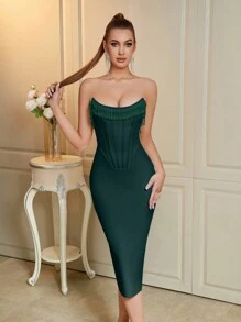 ADYCE 女士绷带吊带串珠露背派对礼服