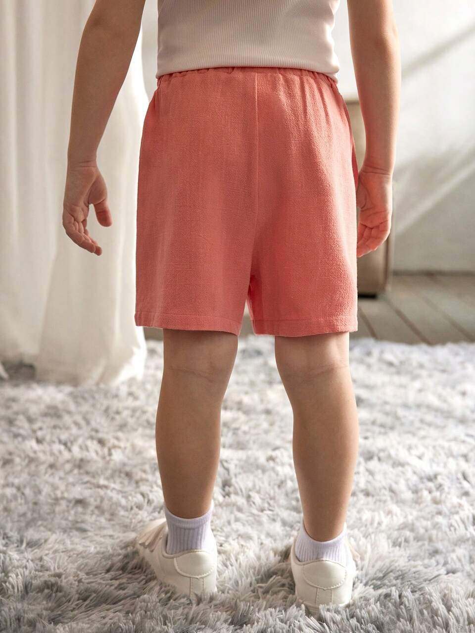 Young Girl Decorative Elastic Waistband Comfortable Sports Shorts With Woven Band