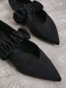 SHUZIA Màu đen & Giày bệt ba lê Ruffle co giãn dành cho nữ - màu đen - Xem 2