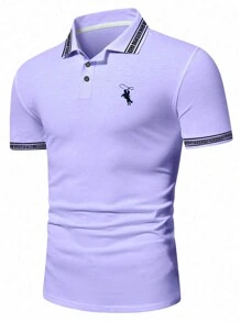 Manfinity Homme Men's Simple Daily Short-Sleeved Polo Shirt - Mauve Purple - View 3