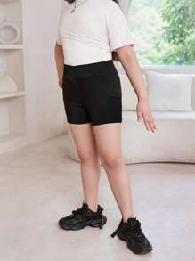 SHEIN Tween Girl Extended Size Sporty Knit Solid Color Shorts For Spring And Summer