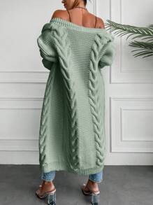 EURMUSE Cárdigan De Punto De Ochos Con Hombros Caídos De Color Liso - verde menta - Ver 2