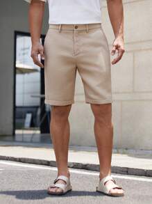 HIMLAND 男士纯色梭织短裤，及膝长度，适合日常穿着，春夏季，适合送给老公、男朋友的礼物，老公