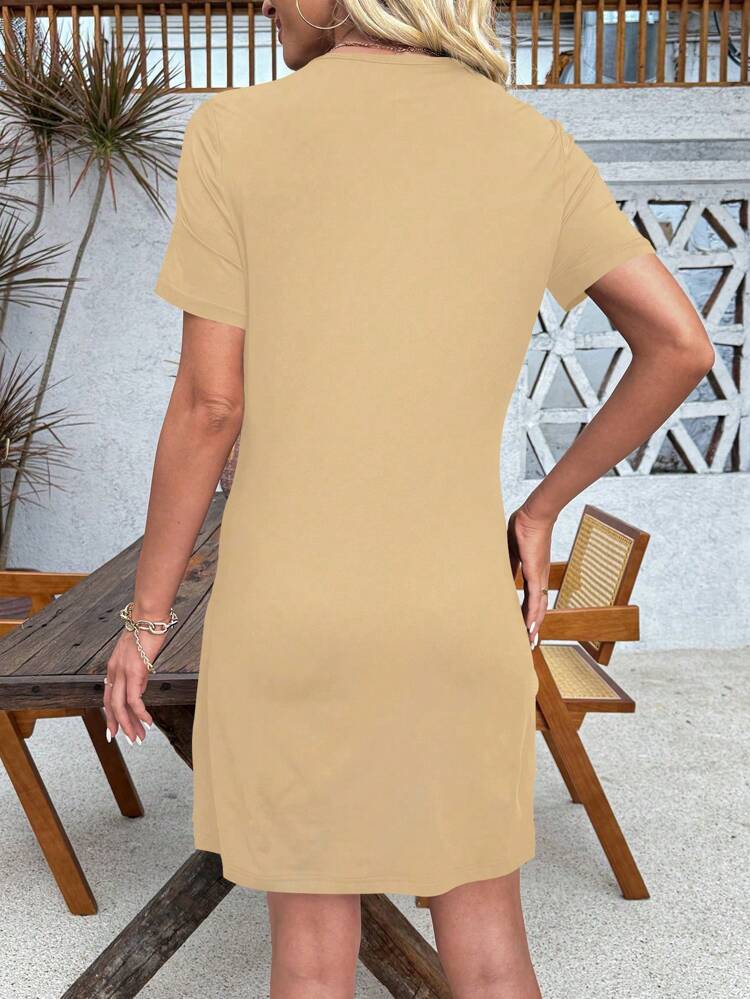 Women's Simple Color Block Casual Short Sleeve Dress, Daily Wear