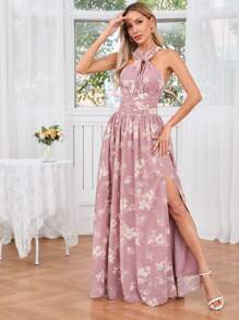 SHEIN Belle Ladies' Simple Daily Dress With Random Print - Pink - View 3