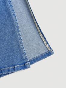 SHEIN MOD 女士夏季時尚修身牛仔背帶連身褲 - 淺色水洗藍 - 查看 3