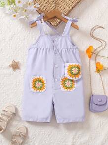 SHEIN Young Girls' Knot Shoulder Romper - Baby Blue - View 1