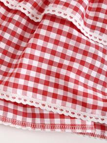 Sweetra Summer Plaid A-Line Skirt With Lace Hem, Y2K - Red - View 4