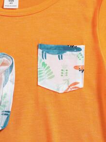 SHEIN Leap Crew 3pcs Young Boy Casual & Comfortable Round Neck T-Shirt Set, School, Campus, College - Orange - View 5