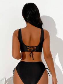 SHEIN Women's Summer Beach Colorblock Crossed Chest Sexy Bikini Set