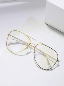 一副男士经典飞行员轻便日本产金色透明镜片金属双梁复古眼镜，四季皆宜 - 金色 - 查看 1