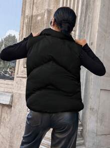 EURMUSE 1 Casaco Acolchoado Feminino Com Zíper Frontal E Bolsos Laterais - Preto - Ver 2