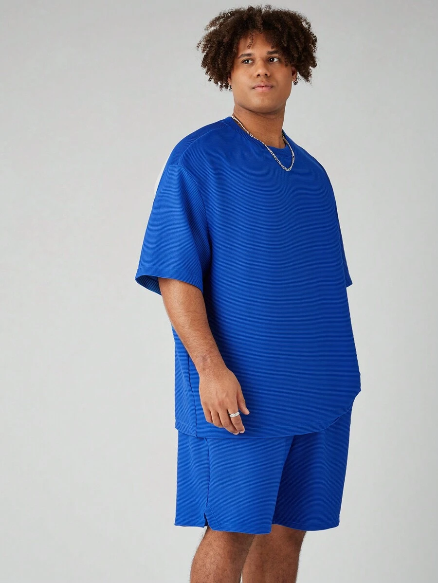 Manfinity VCAY 2入組男裝加大碼休閒針織短袖T恤休閒套裝 - 藍色 - 查看 1