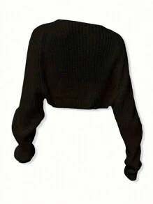 Spring And Autumn Casual Black Batwing Sleeve Short Cardigan - Black - View 1