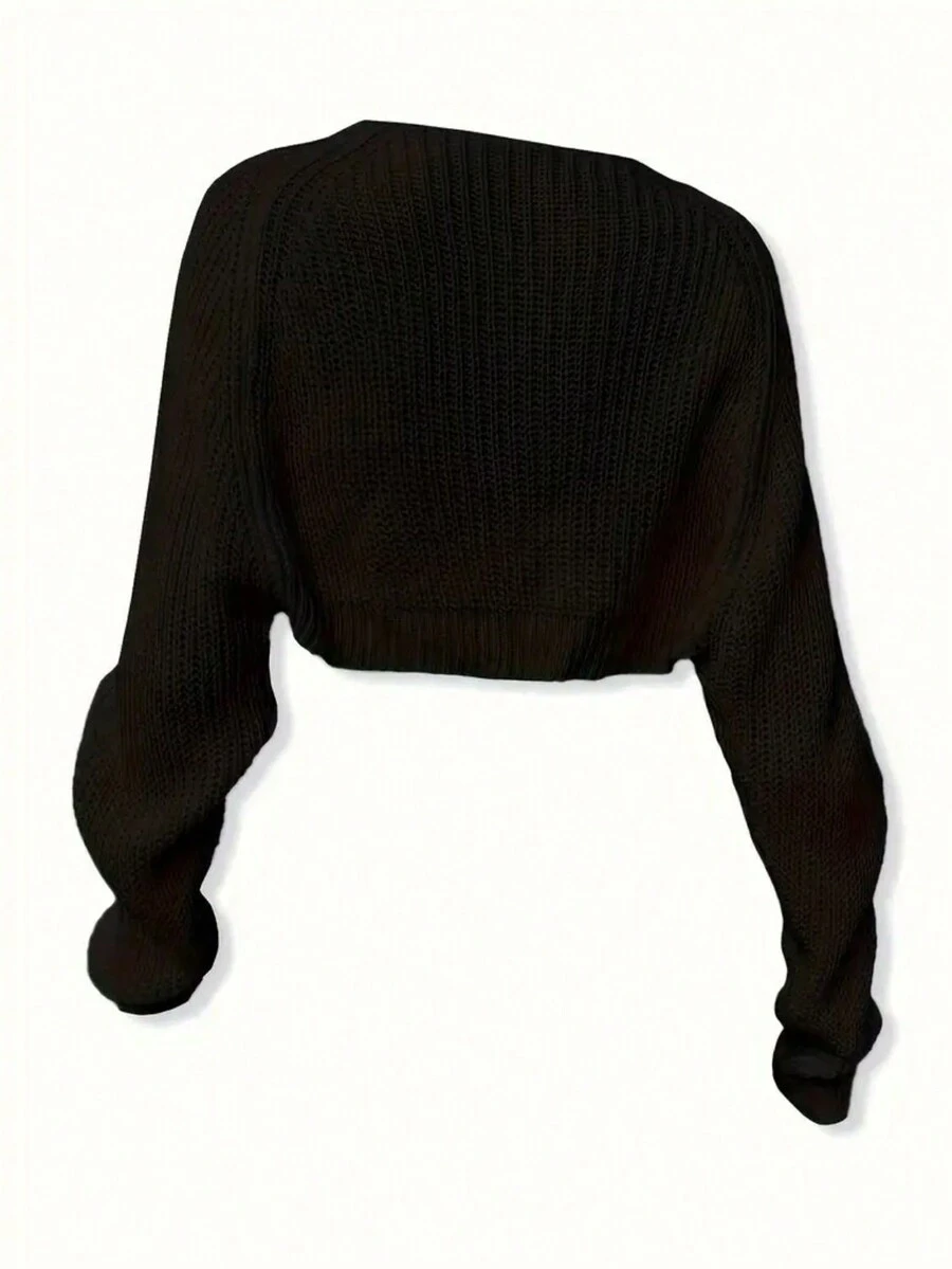 Spring And Autumn Casual Black Batwing Sleeve Short Cardigan - Black - View 1