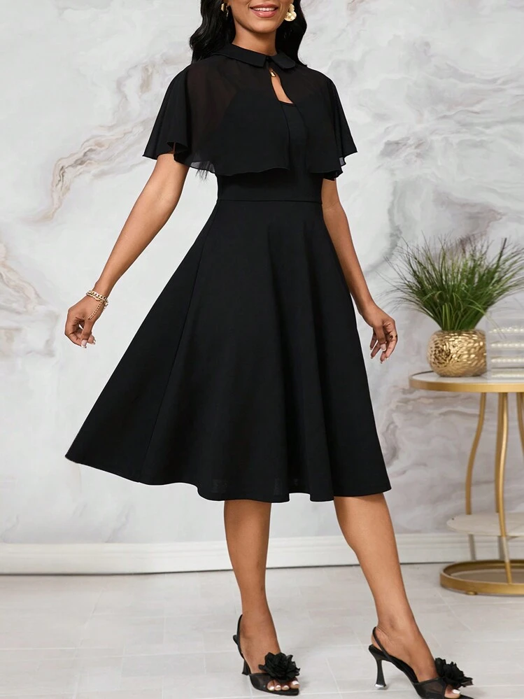 black chiffon cape dress Black Floral Embellished Crepe Gown With Chiffon Cape