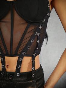 Hauture 女士純色簡約網眼日常背心 - 黑色 - 查看 3