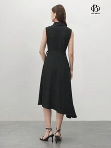 BizChic 1 件高腰女士无袖优雅办公室通勤黑色连衣裙 - 黑色 - 查看 5