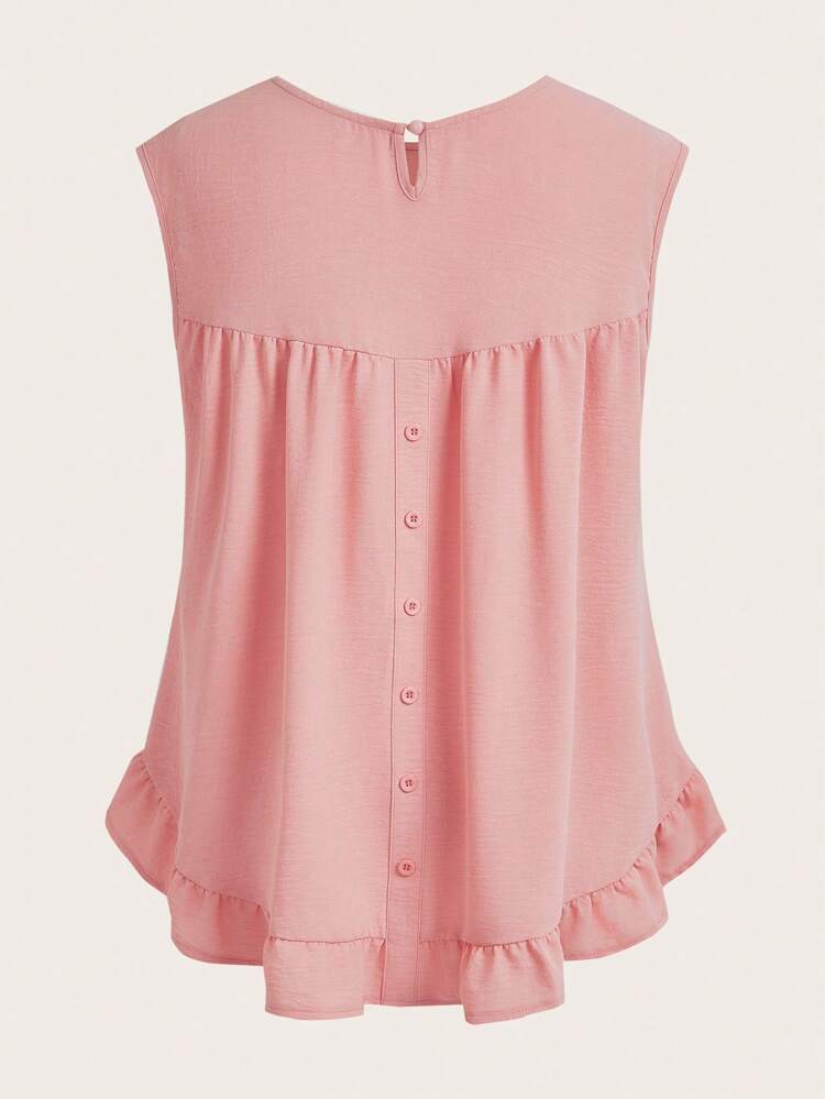 Solid Color Sleeveless Ruffle Trimmed Women's Casual Daily Summer Top Blouse