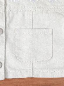 Baby Girl Frayed & Embroidered Denim Shorts Set - Black and White - View 5