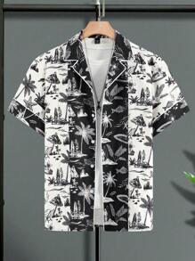 Manfinity RSRT Camisa casual de hombre con estampado de árbol de palma y mangas cortas para resort (corte al azar) - Multicolor - Ver 3