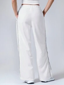 SHEIN EZwear Color Block Drawstring High Waist Wide Leg Cargo Pants For Sports & Casual Outfits - White - View 2