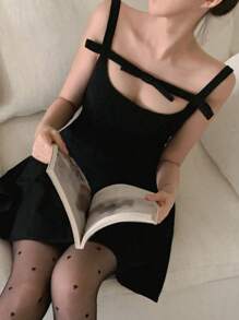 DAZY 女士蝴蝶结芭蕾公主裙正式连衣裙太阳裙、迷你裙 - 藍色 - 查看 3