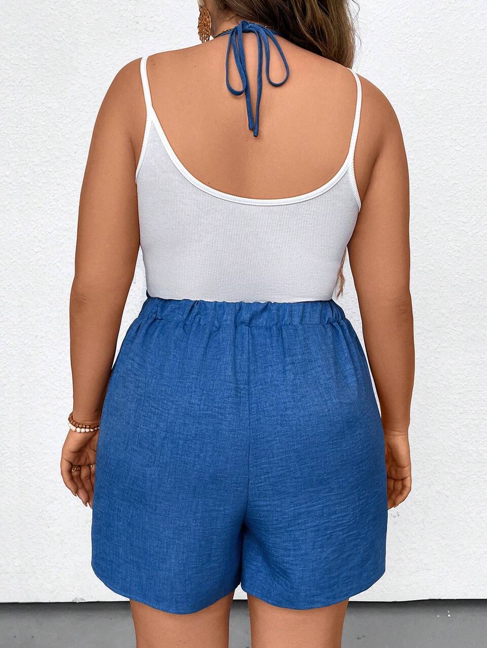 Plus Size Summer Holiday Casual Solid Color Halter Backless Jumpsuit