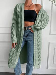 EURMUSE Cárdigan De Punto De Ochos Con Hombros Caídos De Color Liso - verde menta - Ver 3