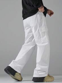 Claim Dot Quần Cargo màu trơn thiết kế bỏ túi cho nam, Quần dài cơ bản trơn đi chơi, Quà tặng cho chồng, bạn trai - trắng - Xem 7