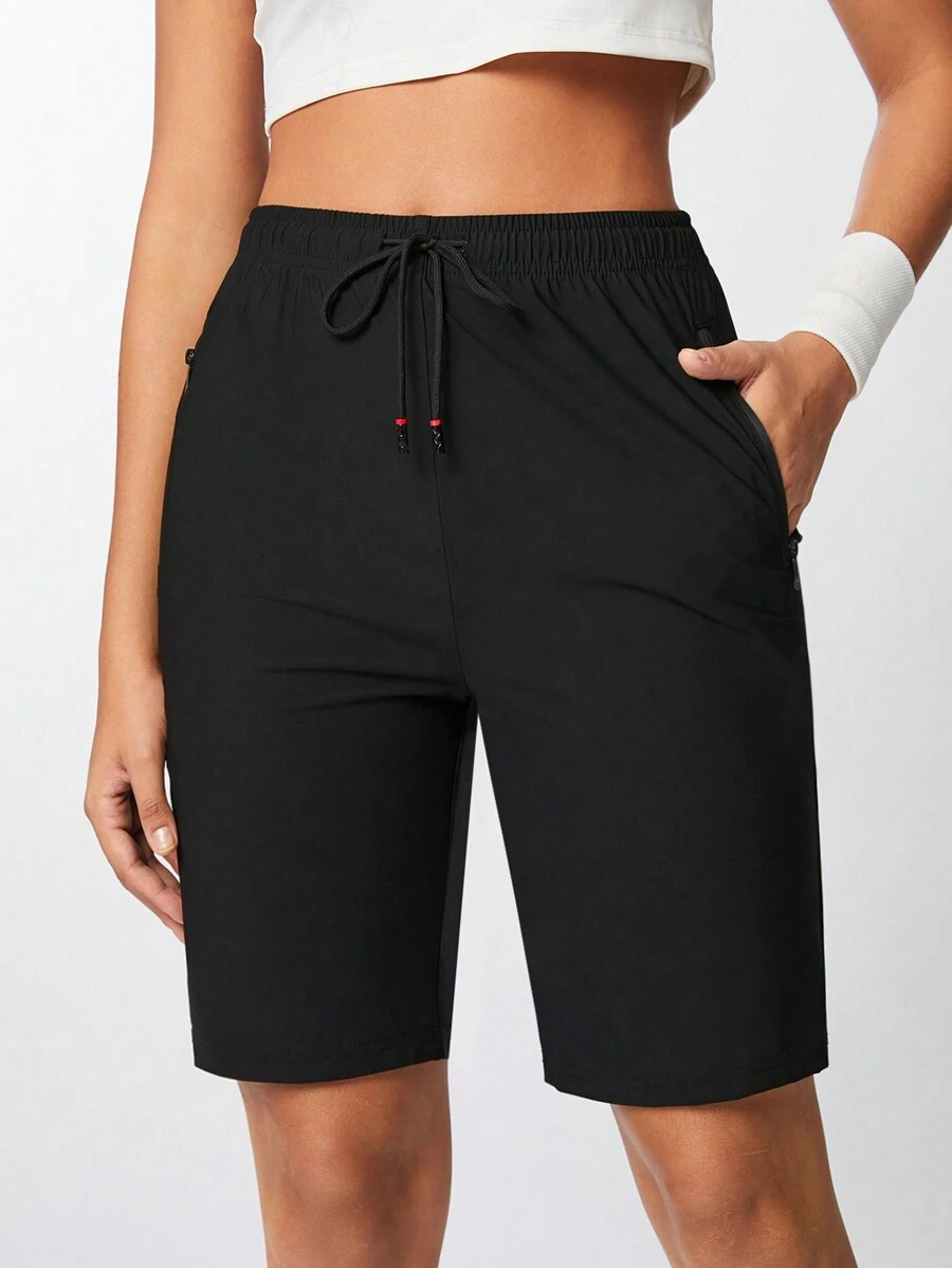 Exploreva Quần short thể thao cạp cao ống đứng cho nữ dùng để chạy bộ và tập luyện Quần short tập thể dục, quần short tập gym, quần short đi xe đạp - màu đen - Xem 1