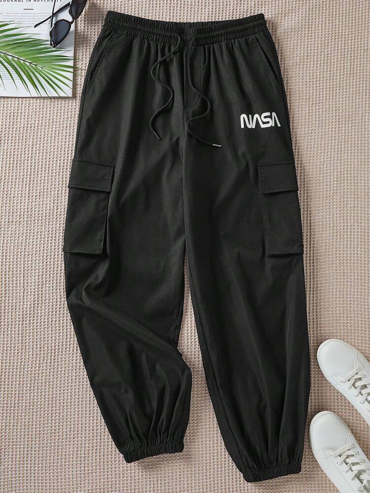 Father's Day Men's Woven Long Alphabet Printed Casual Straight Tapered Pants, Suitable For Daily Wear In Spring And Summer