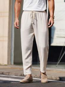 Manfinity VCAY New Men's Solid Color Woven Casual Tapered Pants - Apricot - View 3