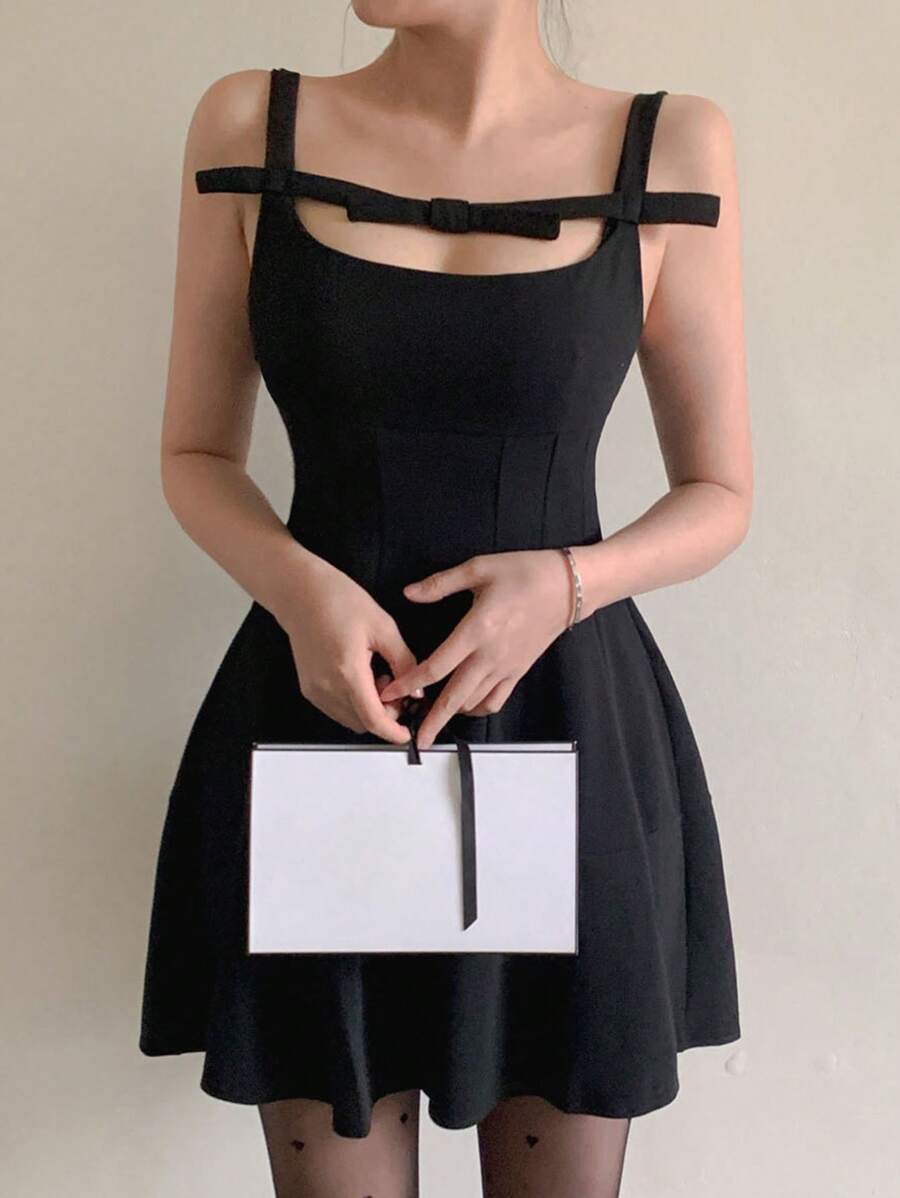 DAZY 女士蝴蝶结芭蕾公主裙正式连衣裙太阳裙、迷你裙 - 藍色 - 查看 1