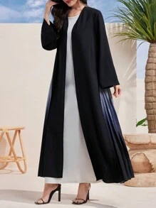 Al Najma Women's Gradient Color Long Sleeve Panel Pleated Long Elegant Abaya - Black - View 4