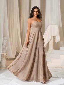 Faeriesty 纯色系带露背吊带伴娘礼服优雅正式晚会舞会婚礼宾客礼服，适合毕业典礼、晚宴派对礼服