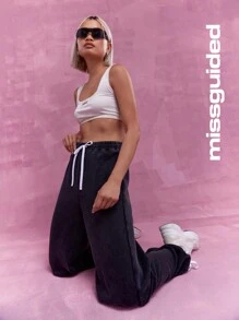 MISSGUIDED Wide Leg Sweatpants With Drawstrings Winter Wear - Black - View 6