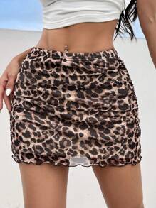 SHEIN EZwear Falda de malla con estampado de leopardo de los años 90 - Multicolor - Ver 5